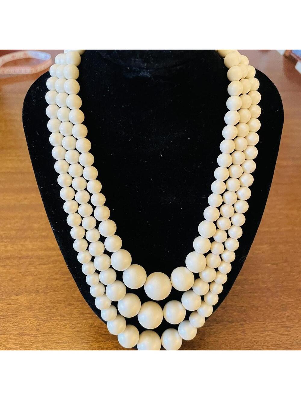 Gorgeous Vintage Triple Strand Faux Pearl Necklace
